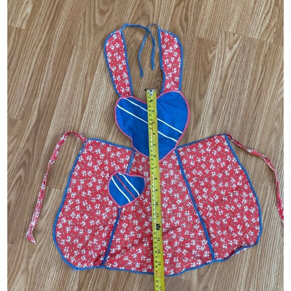 Vintage Kids Red Blue Bells Print Apron Heart-Shaped Details Adjustable Ties - Picture 7 of 8